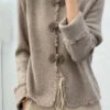 Chinese Light Camel Grey Stand Collar Button Knit Coats Long Sleeve LY9397 -Ada Fashion Chinese Light Camel Grey Stand Collar Button Knit Coats Long Sleeve1
