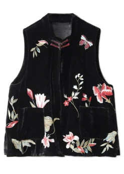 Chinese StyleEmbroidered Silk Velour Waistcoat -Ada Fashion Chinese Style Black Embroidered Pockets Silk Velour Waistcoat Fall Ada Fashion 177562249