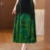 Chinese Style Blackish Green Wrinkled Print Silk Skirts Spring QQ1031 -Ada Fashion Chinese Style Blackish Green Wrinkled Print Silk Skirts Spring1