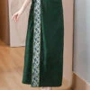 Chinese Style Green Asymmetrical Print Silk Skirts Spring QQ1030 -Ada Fashion Chinese Style Green Asymmetrical Print Silk Skirts Spring1