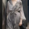 Chinese Style Print Tie Waist Chiffon Dress Fall -Ada Fashion Chinese Style Grey V Neck Print Tie Waist Patchwork Chiffon Dress Fall Ada Fashion 177579074