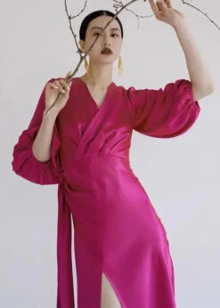 Chinese Style Rose V Neck Patchwork Silm Long Dresses Fall ML3121 -Ada Fashion Chinese Style Rose V Neck Patchwork Silm Long Dresses Fall Ada Fashion 169742318