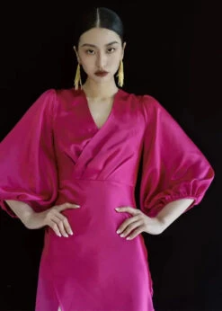 Chinese Style Rose V Neck Patchwork Silm Long Dresses Fall ML3121 -Ada Fashion Chinese Style Rose V Neck Patchwork Silm Long Dresses Fall Ada Fashion 169742438