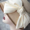 Classy Beige Silk Bow Straw Woven Bucket Hat LC0470