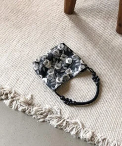 Classy Black Rose Jacquard Nylon Satchel Handbag LY1770 -Ada Fashion Classy Black Rose Jacquard Nylon Satchel Handbag3