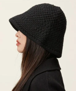 Classy Black Thick Warm Solid Knit Bonnie Hat LY534 -Ada Fashion Classy Black Thick Warm Solid Knit Bonnie Hat5