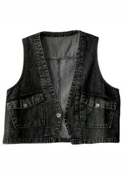 Classy Black V Neck Pockets Patchwork Denim Waistcoat Fall LY9431 -Ada Fashion Classy Black V Neck Pockets Patchwork Denim Waistcoat Fall5