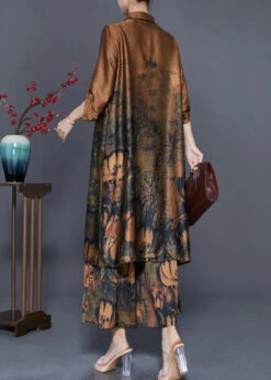 Classy Coffee Oversized Print Silk Long Shirt And Straight Pant Two Piece Set Fall LY8053 -Ada Fashion Classy Coffee Oversized Print Silk Long Shirt And Straight Pant Two Piece Set Fall Ada Fashion 144252040 5037fbe1 d523 40d1 9edc a6d60e7bea5b