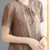 Classy Coffee Ruffled Lace Patchwork Cotton Blouse Tops Summer LY1473 -Ada Fashion Classy Coffee Ruffled Lace Patchwork Cotton Blouse Tops Summer1