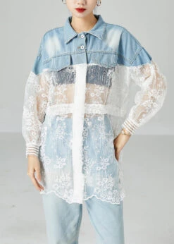 Classy Colorblock Embroideried Patchwork Hollow Out Denim Coat Outwear Summer LY2429 -Ada Fashion Classy Colorblock Embroideried Patchwork Hollow Out Denim Coat Outwear Summer2