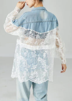 Classy Colorblock Embroideried Patchwork Hollow Out Denim Coat Outwear Summer LY2429 -Ada Fashion Classy Colorblock Embroideried Patchwork Hollow Out Denim Coat Outwear Summer4