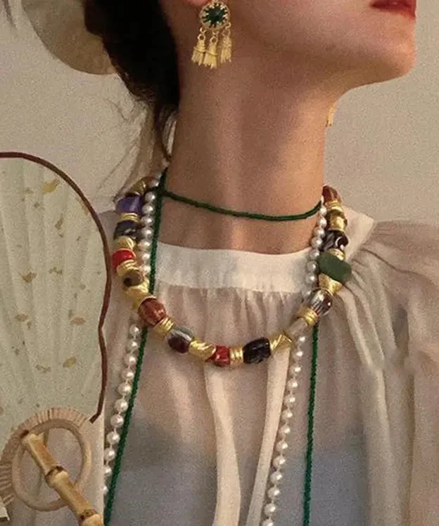 Classy Colorblock Sterling Silver Ceramic Patchwork Gratuated Bead Necklace ML1250 4 Classy Colorblock Sterling Silver Ceramic Patchwork Gratuated Bead Necklace ML1250 - Image 2