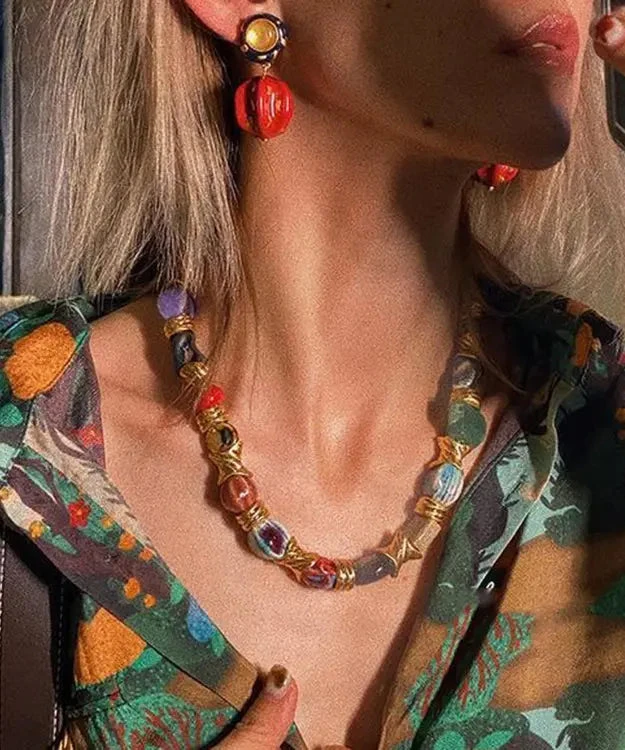 Classy Colorblock Sterling Silver Ceramic Patchwork Gratuated Bead Necklace ML1250 5 Classy Colorblock Sterling Silver Ceramic Patchwork Gratuated Bead Necklace ML1250 - Image 3