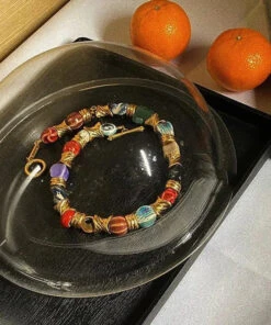 Classy Colorblock Sterling Silver Ceramic Patchwork Gratuated Bead Necklace ML1250 11 Classy Colorblock Sterling Silver Ceramic Patchwork Gratuated Bead Necklace ML1250 -Ada Fashion Classy Colorblock Sterling Silver Ceramic Patchwork Gratuated Bead Necklace Ada Fashion 165128371