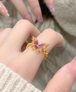 Classy Gold Ancient Gold Burnt Blue Butterfly Rings GH1041 -Ada Fashion Classy Gold Ancient Gold Burnt Blue Butterfly Rings3