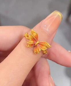 Classy Gold Ancient Gold Burnt Blue Butterfly Rings GH1041 -Ada Fashion Classy Gold Ancient Gold Burnt Blue Butterfly Rings4