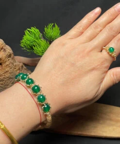 Classy Green Sterling Silver Overgild Agate Cuff Two Piece Set GH1066 -Ada Fashion Classy Green Sterling Silver Overgild Agate Cuff Two piece Set3