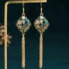 Classy Green Sterling Silver Overgild Inlaid Jade Tassel Drop Earrings TW1050 -Ada Fashion Classy Green Sterling Silver Overgild Inlaid Jade Tassel Drop Earrings1