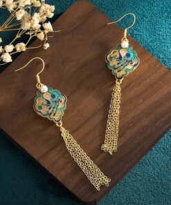 Classy Green Sterling Silver Overgild Inlaid Jade Tassel Drop Earrings TW1050 -Ada Fashion Classy Green Sterling Silver Overgild Inlaid Jade Tassel Drop Earrings3