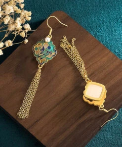 Classy Green Sterling Silver Overgild Inlaid Jade Tassel Drop Earrings TW1050 -Ada Fashion Classy Green Sterling Silver Overgild Inlaid Jade Tassel Drop Earrings4