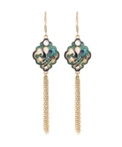 Classy Green Sterling Silver Overgild Inlaid Jade Tassel Drop Earrings TW1050 -Ada Fashion Classy Green Sterling Silver Overgild Inlaid Jade Tassel Drop Earrings5