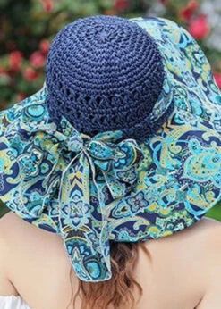 Classy Khaki Bow Print Patchwork Straw Woven Floppy Sun Hat LC0553 -Ada Fashion Classy Khaki Bow Print Patchwork Straw Woven Floppy Sun Hat4