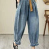 Classy Light Blue Oversized Wrinkled Denim Harem Pants Summer LY5309