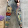 Classy Light Blue Print Patchwork Crop Jeans Summer LY7934