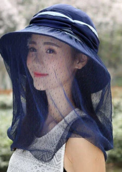 Classy Navy Tulle Patchwork Wrinkled Cotton Bucket Hat AD1120 -Ada Fashion Classy Navy Tulle Patchwork Wrinkled Cotton Bucket Hat3