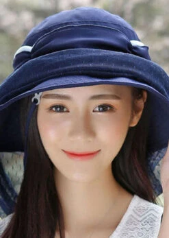 Classy Navy Tulle Patchwork Wrinkled Cotton Bucket Hat AD1120 -Ada Fashion Classy Navy Tulle Patchwork Wrinkled Cotton Bucket Hat4