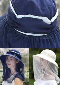 Classy Navy Tulle Patchwork Wrinkled Cotton Bucket Hat AD1120 -Ada Fashion Classy Navy Tulle Patchwork Wrinkled Cotton Bucket Hat5