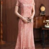 Lace Patchwork Long Dresses Summer -Ada Fashion Classy Pink Stand Collar Lace Patchwork Long Dresses Summer Ada Fashion 178526460