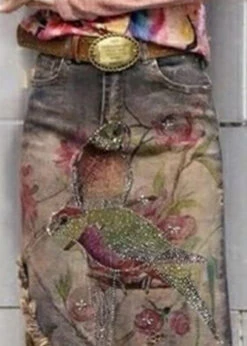 Classy Print Sashes Asymmetrical Denim Skirts FA134 -Ada Fashion Classy Print Sashes Asymmetrical Denim Skirts4