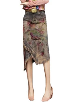 Classy Print Sashes Asymmetrical Denim Skirts FA134 -Ada Fashion Classy Print Sashes Asymmetrical Denim Skirts5