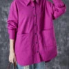 Classy Purple Oversized Pockets Cotton Blouses Fall ML3013