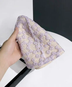 Classy Purple Tulle Patchwork Embroideried Floral Bucket Hat LY546 -Ada Fashion Classy Purple Tulle Patchwork Embroideried Floral Bucket Hat3