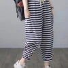 Classy Striped Embroideried Floral Drawstring Elastic Waist Draping Crop Pants Summer LY0664 -Ada Fashion Classy Striped Embroideried Floral Drawstring Elastic Waist Draping Crop Pants Summer1