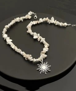 Classy White Alloy Natural Stone Sun Lariat Necklace ML0669 -Ada Fashion Classy White Alloy Natural Stone Sun Lariat Necklace Ada Fashion 162807458
