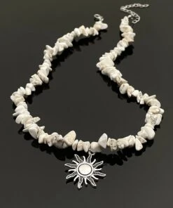 Classy White Alloy Natural Stone Sun Lariat Necklace ML0669 -Ada Fashion Classy White Alloy Natural Stone Sun Lariat Necklace Ada Fashion 162807640