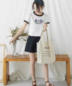 Classy White Letter Print Canvas Tote Handbag Satchel Bag Handbag LY1700 -Ada Fashion Classy White Letter Print Canvas Tote Handbag Satchel Bag Handbag4