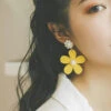 Classy Yellow Daisy Floral Pearl Drop Earrings LY1806 -Ada Fashion Classy Yellow Daisy Floral Pearl Drop Earrings1