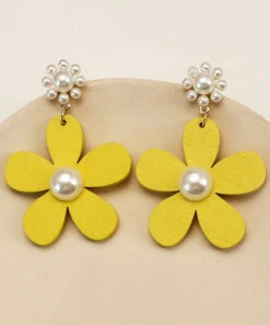 Classy Yellow Daisy Floral Pearl Drop Earrings LY1806 -Ada Fashion Classy Yellow Daisy Floral Pearl Drop Earrings4