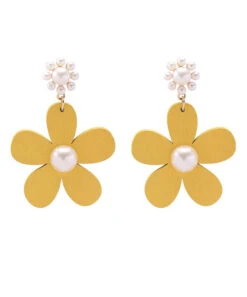 Classy Yellow Daisy Floral Pearl Drop Earrings LY1806 -Ada Fashion Classy Yellow Daisy Floral Pearl Drop Earrings5