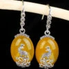 Sterling Silver Inlaid Chalcedony Peacock Drop Earrings -Ada Fashion Classy Yellow Sterling Silver Inlaid Chalcedony Peacock Drop Earrings Ada Fashion 177873149