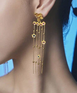 Classy Yellow Sterling Silver Remorable Butterfly Tassel Hoop Earrings LY2054