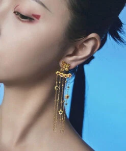 Classy Yellow Sterling Silver Remorable Butterfly Tassel Hoop Earrings LY2054 -Ada Fashion Classy Yellow Sterling Silver Remorable Butterfly Tassel Hoop Earrings3