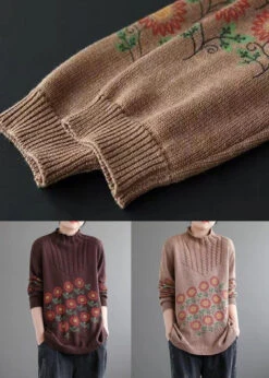 Coffee Cozy Patchwork Knitted Cotton Sweaters Turtleneck Long Sleeve ML1791 -Ada Fashion Coffee Cozy Patchwork Knitted Cotton Sweaters Turtleneck Long Sleeve5