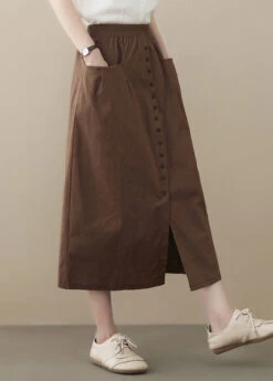 Coffee Oversized Cotton Skirts Buttons Side Open Summer LY1541 -Ada Fashion Coffee Oversized Cotton Skirts Buttons Side Open Summer3