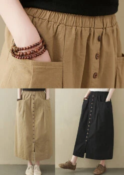 Coffee Oversized Cotton Skirts Buttons Side Open Summer LY1541 -Ada Fashion Coffee Oversized Cotton Skirts Buttons Side Open Summer5