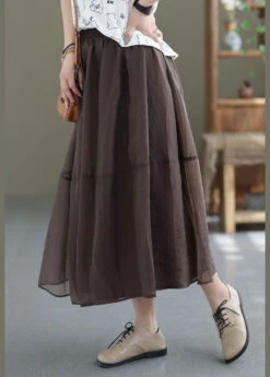 Chocolate Patchwork Organza A Line Skirts Elastic Waist Spring TG1035 -Ada Fashion Coffee Patchwork Organza A Line Skirts Elastic Waist Spring3